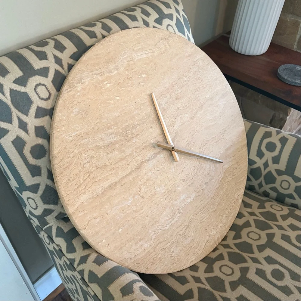 Renwil‎ Fusion Minimalist LARGE Travertine Wall Clock, 22” Diameter MSRP $435